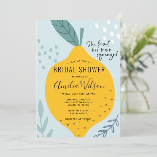 Haupt-Squeeze-Lemons-Brautparty Einladung (Stehend Vorderseite)