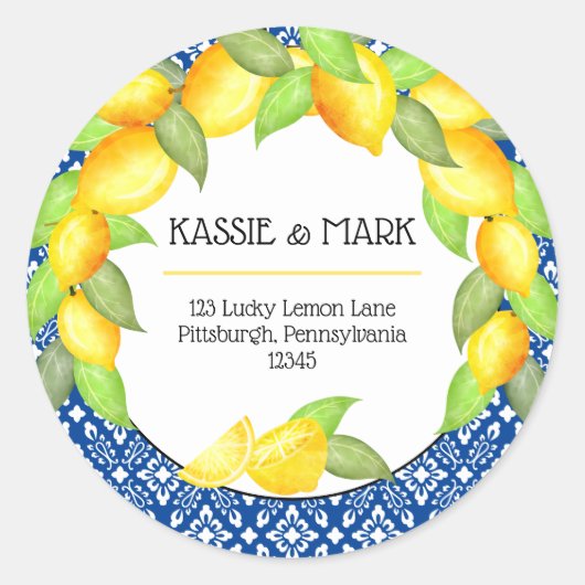 Haupt Squeeze Lemons Italienische Rücksendeadresse Runder Aufkleber (Vorderseite)