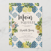 Haupt Squeeze Lemons Rose Blue Tiles Brautparty Einladung (Vorne/Hinten)