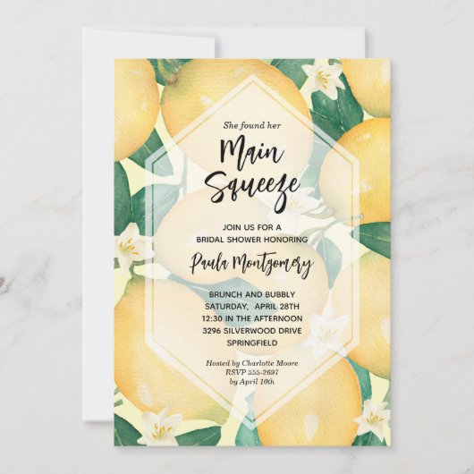 Haupt-Squeeze-Zitronen und Grünes Brautparty Einladung (Vorderseite)