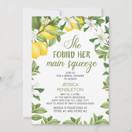 Haupt-Squeeze-Zitronen-Zitrusfrüchte-Brautparty Einladung (Vorderseite)