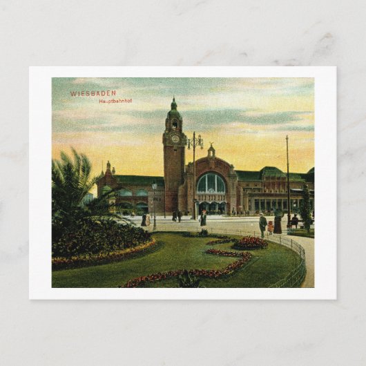 Hauptbahnhof, Wiesbadem, Deutschland Vintag Postkarte (Vorderseite)