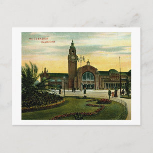 Hauptbahnhof, Wiesbaden, Deutschland Vintage Postkarte