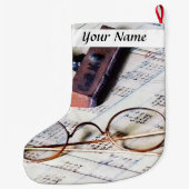 Hauptbuch mit Brillen und GummiBriefmarke Großer Weihnachtsstrumpf (Rückseite)