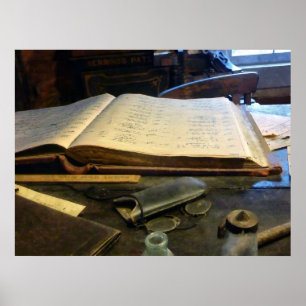 Hauptbuch und Brillen Poster