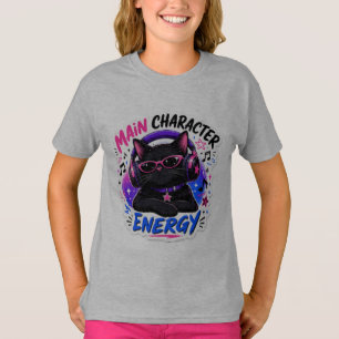 Hauptcharakter-Energie-Schwarze-Katze-Musikliebhab T-Shirt