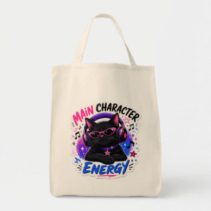 Hauptcharakter-Energie-Schwarze-Katze-Musikliebhab Tragetasche