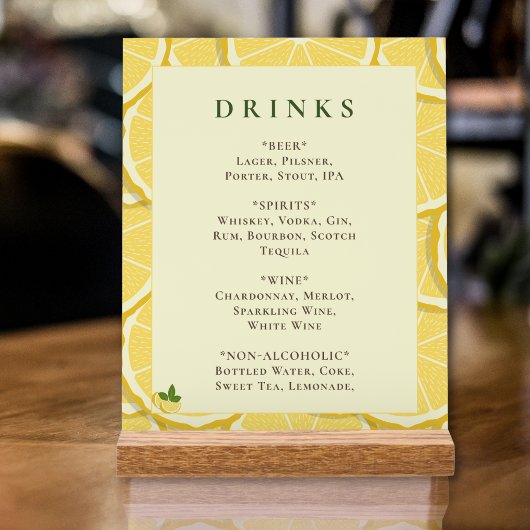 Hauptgetränk Lemon-Drinks-Menü-Schild Acrylschild