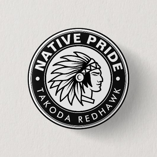 Häuptling-Logo Native Pride Personalisierter Name Button (Vorderseite)