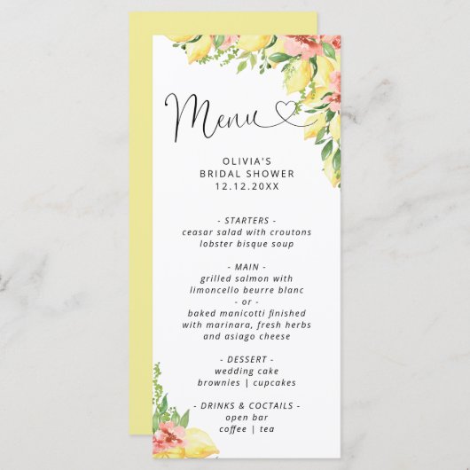 Hauptmenü des Brautparty "Wasserfarbe" Menükarte (Vorne/Hinten)