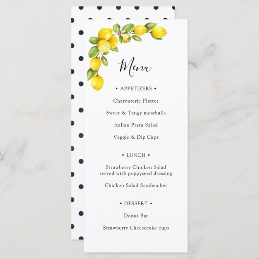 Hauptmenü "Squeeze Lemon Brautparty" Menükarte (Vorne/Hinten)