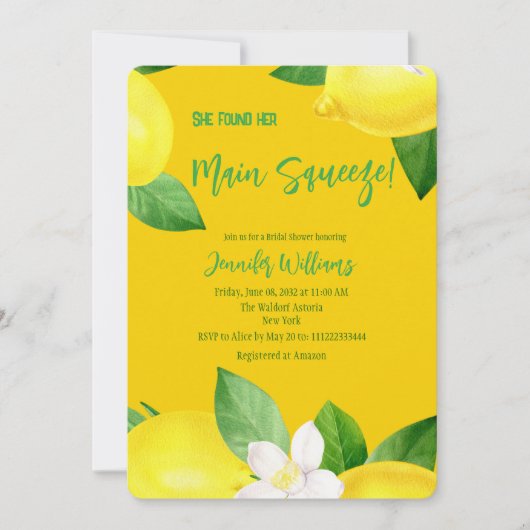Hauptpresse Elegante Lemon Yellow Citrus Dusche Einladung (Vorderseite)