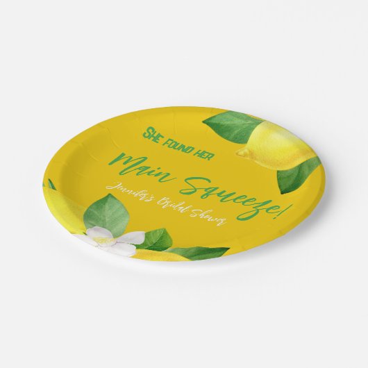 Hauptpresse Elegante Lemon Yellow Citrus Dusche Pappteller (Schrägansicht)