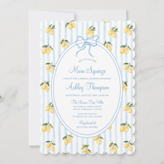 Hauptpresse Lemon Blue Bow Italienisches Brautpart Einladung (Vorderseite)