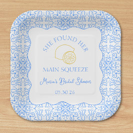 Hauptpresse Lemon & Blue Tiles Brautparty Pappteller