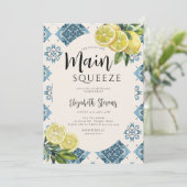 Hauptpresse Lemon Blue Tiles Citrus Brautparty Einladung (Stehend Vorderseite)