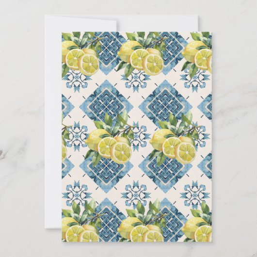 Hauptpresse Lemon Blue Tiles Citrus Brautparty Einladung (Rückseite)