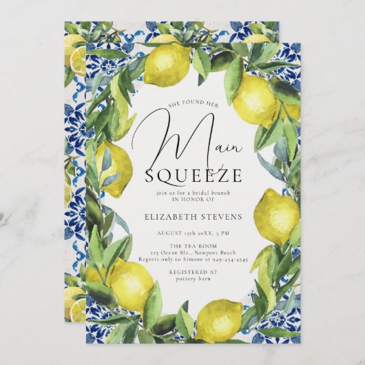 Hauptpresse Lemon Blue Tuscany Tile Brautparty Einladung (Vorne/Hinten)
