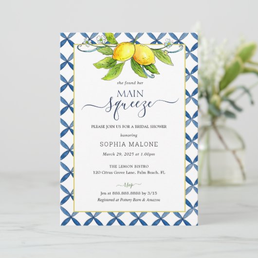Hauptpresse Lemon Brautdusche Einladung (Stehend Vorderseite)