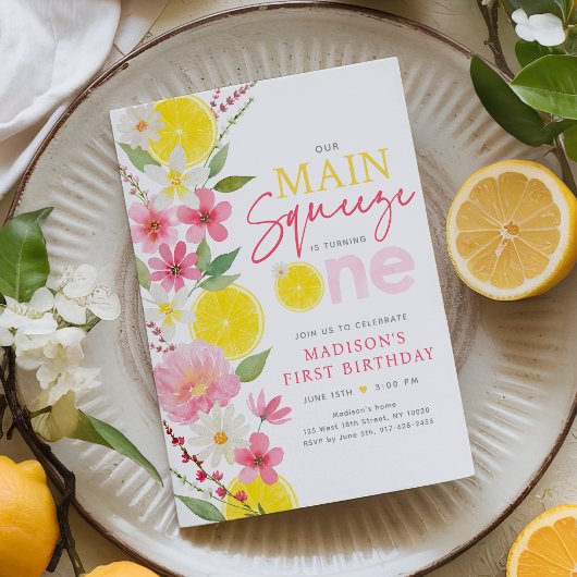 Hauptpresse Lemon Floral Erster Geburtstag Einladung