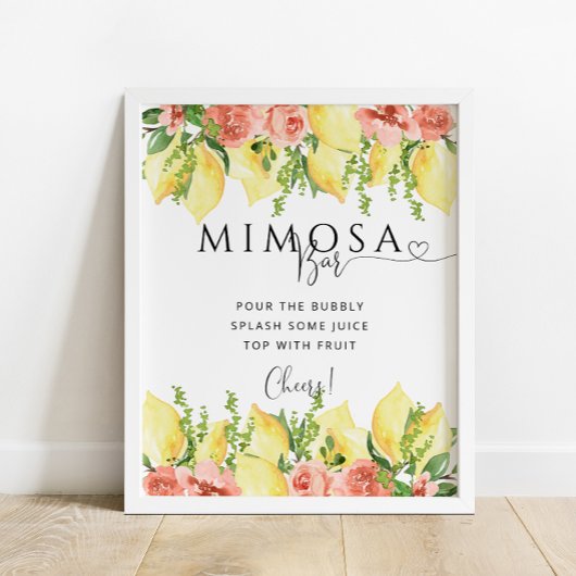 Hauptpresse Lemon Floral Mimosa Bar Drink Zeichen Poster