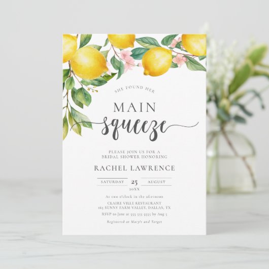 Hauptpresse Lemon Pink Floral Brautparty Einladung (Stehend Vorderseite)