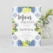 Hauptpresse Lemon Rose Bright Blue Brautparty Einladung (Stehend Vorderseite)