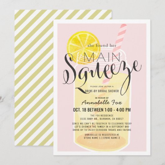 Hauptpresse Lemonade Pink Drive-by-Brautparty Einladung (Vorne/Hinten)