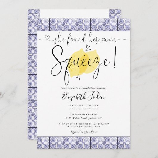 Hauptpresse Lemons Tiles Monogram Brautparty Einladung (Vorne/Hinten)