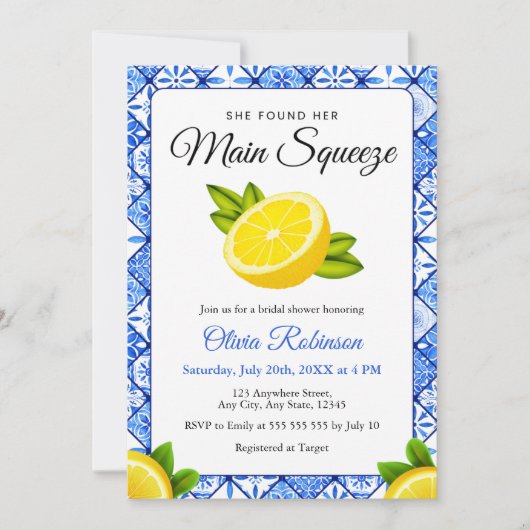 Hauptpresse Mittelmeerlemon Brautparty Einladung (Vorderseite)