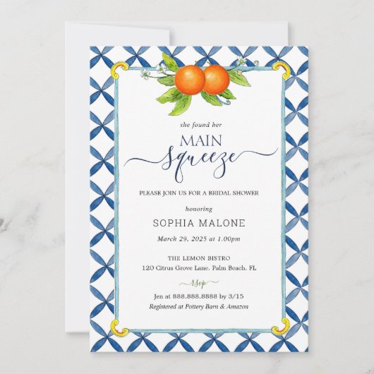 Hauptpresse Orange Bridal Dusche Einladung (Vorderseite)