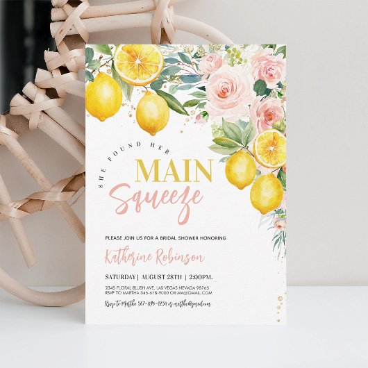 Hauptpresse Rosa Blumenlemon Brautparty Einladung