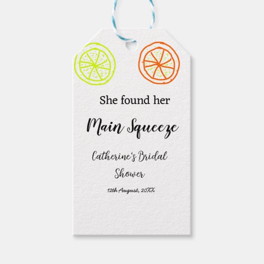 Hauptqueeze ZitronenZitrusfrüchte Brautparty Name  Geschenkanhänger (Vorderseite)