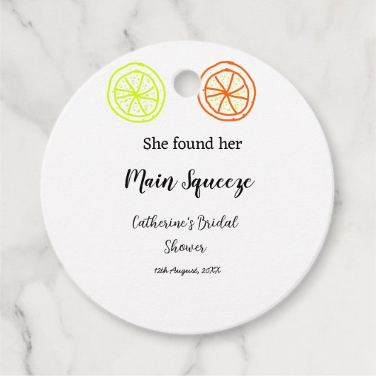 Hauptqueeze ZitronenZitrusfrüchte Brautparty Name Geschenkanhänger (Vorderseite)