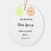 Hauptqueeze ZitronenZitrusfrüchte Brautparty Name  Keramik Ornament (Links)