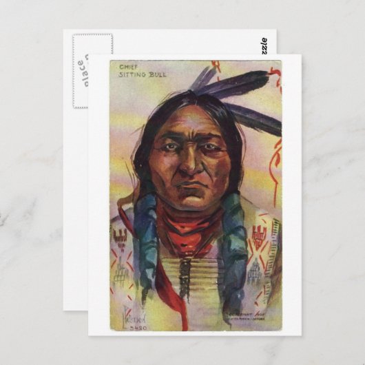 Hauptsitzender Bull Postkarte (Vorne/Hinten)