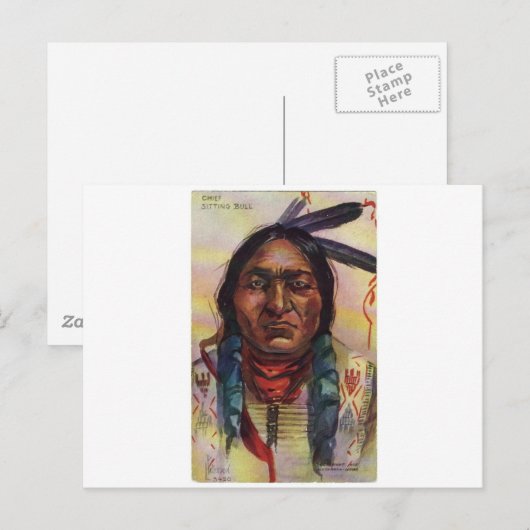 Hauptsitzender Bull Postkarte (Vorne/Hinten)