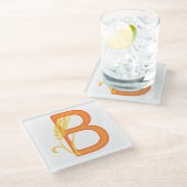 Hauptstadt B florale Monogramm Glasuntersetzer (Schrägansicht)