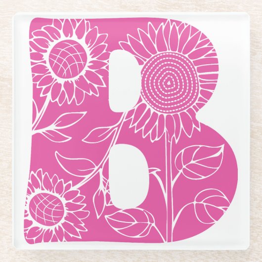 Hauptstadt B florale Monogramm Glasuntersetzer (Vorderseite)
