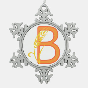 Hauptstadt B florale Monogramm Schneeflocken Zinn-Ornament