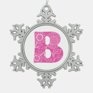 Hauptstadt B florale Monogramm Schneeflocken Zinn-Ornament