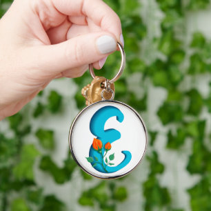 Hauptstadt Brief E florale Monogramm Schlüsselanhänger