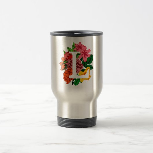 Hauptstadt Brief L floral monogramm Reisebecher (Mittel)
