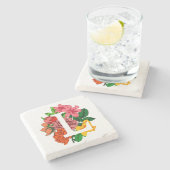 Hauptstadt Brief L floral monogramm Steinuntersetzer (Seitenansicht)