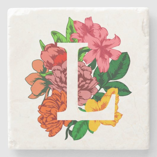 Hauptstadt Brief L floral monogramm Steinuntersetzer (Vorderseite)