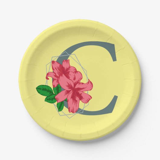 Hauptstadt Buchstabe C florale Monogramm Pappteller (Vorderseite)