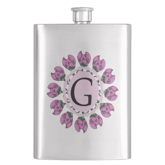 Hauptstadt Buchstabe G florale Monogramm Flachmann (Vorderseite)