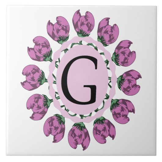 Hauptstadt Buchstabe G florale Monogramm Fliese (Vorderseite)