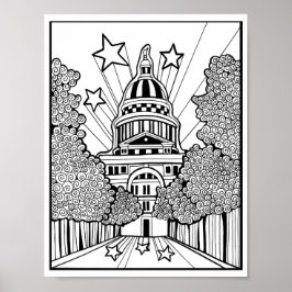 Hauptstadt Gebäude Texas Coloring Page Art Poster