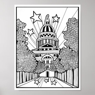 Hauptstadt Gebäude Texas Coloring Page Art Poster